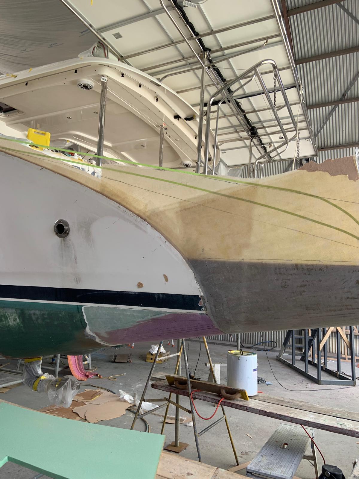 Hull extension being shaped